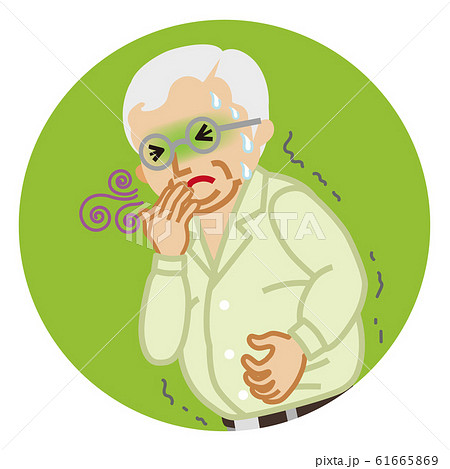 吐き気 シニア男性 病気の症状 円形クリップアートのイラスト素材