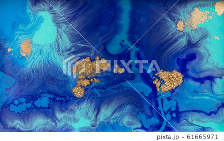 Marbled blue and gold abstract background. Liquid marble pattern. 61665971