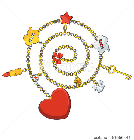 Trendy pendant with chains, heart and bow. Trendy pendant with chains, heart and bow. 61666241