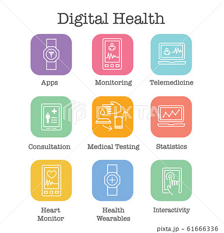 Digital Health Icon Set with Wearable Technology 61666336