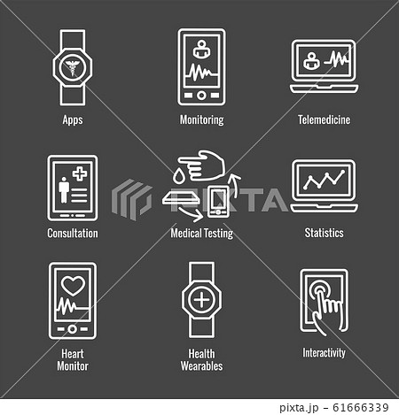 Digital Health Icon Set with Wearable Technology 61666339
