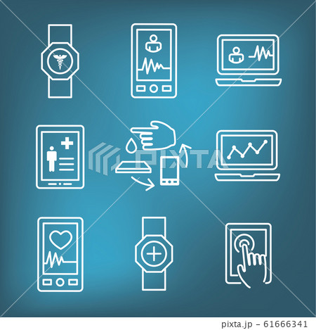 Digital Health Icon Set with Wearable Technology 61666341