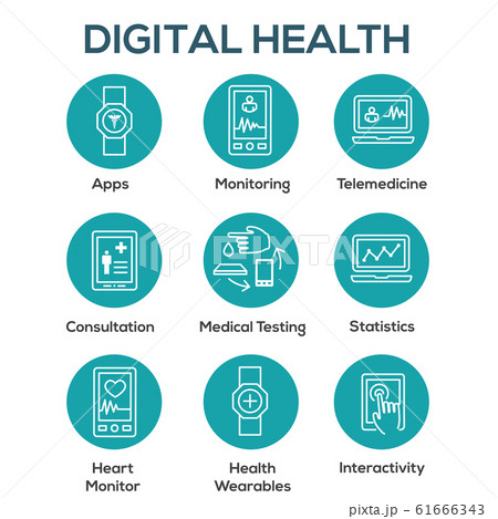 Digital Health Icon Set with Wearable Technology 61666343