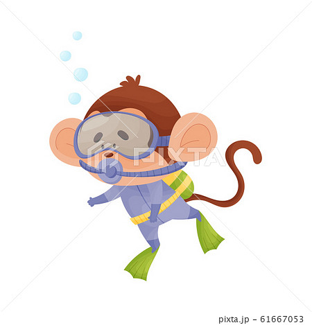 Monkey Wearing Diving Suit Snorkeling のイラスト素材