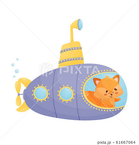 Cute Fox Looking Out of Submarine Window Vector Illustration 61667064