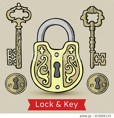 Vintage keys lock and keyholes isolated vector - Stock Illustration  [61668133] - PIXTA