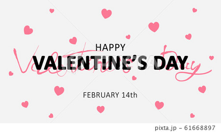 Happy Valentine's Day Text With Hearts On Gray Background, Panorama 61668897