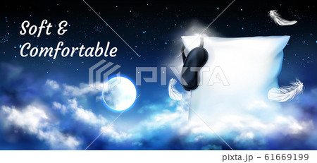 Pillow with blindfold in night sky with full moon Pillow with blindfold in night sky with full moon 61669199