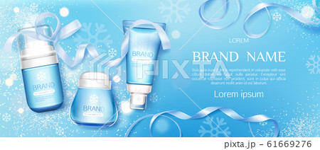 Winter cosmetic tubes and cream jar mock up line 61669276