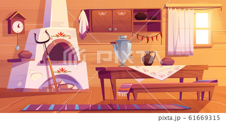 Old russian kitchen empty interior with stove 61669315