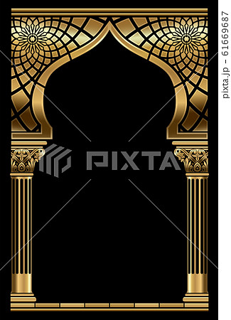 Cover postcard golden oriental vintage arch frame 61669687