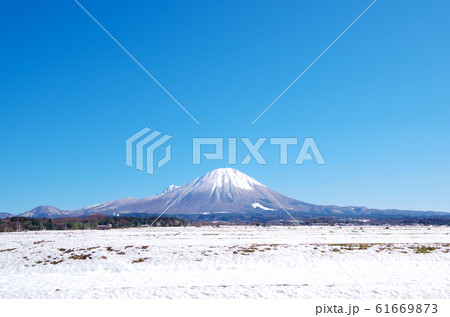 雪の積もった田園の向こうに見える冬の大山 雪の積もった田園の向こうに見える冬の大山 61669873