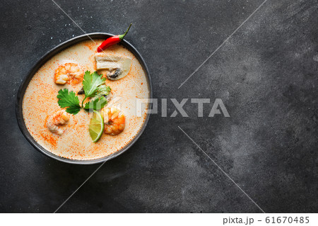 Tom yam kung spicy thai soup with shrimp, seafood, 61670485
