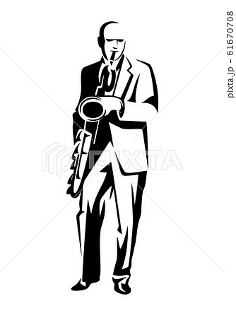 standing saxophone player black and white vector figure outline 61670708