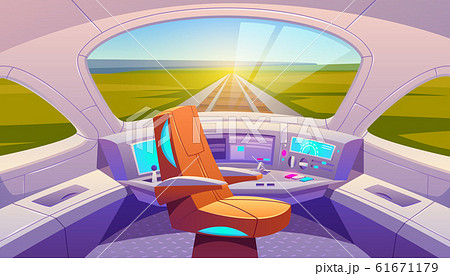 Train cockpit with control panel and armchair Train cockpit with control panel and armchair 61671179