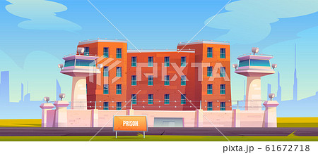Prison building, jail fenced strained barbed wire 61672718