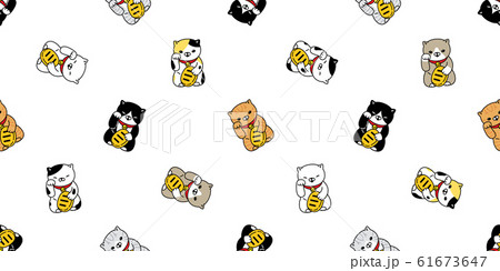 cat seamless pattern lucky cat japan Maneki Neko vector kitten calico scarf isolated repeat background tile wallpaper cartoon doodle illustration design 61673647