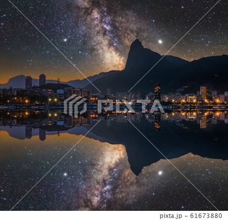 Beautiful panorama of Rio de Janeiro at twilight, Brazil. Corcovado 61673880