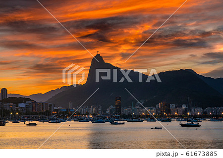 Beautiful panorama of Rio de Janeiro at twilight, Brazil. Corcovado 61673885