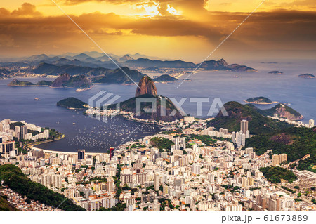 Panoramic view of the Sugar Loaf at sunset. Rio de Janeiro 61673889