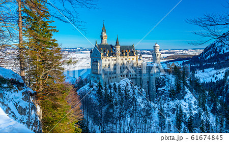 Beautiful view of world-famous Neuschwanstein Castle, southwest Bavaria, Germany 61674845