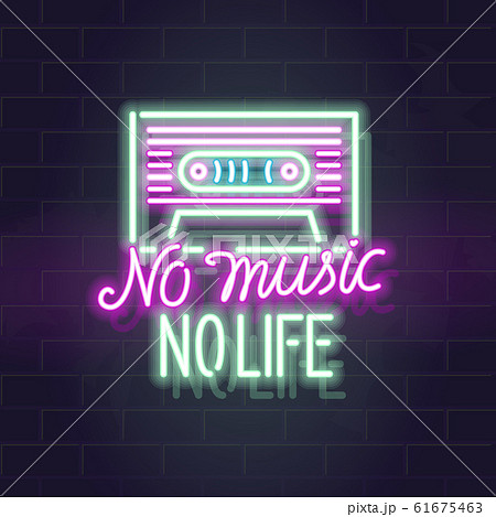Neon No Music No Life Poster With Cassette のイラスト素材