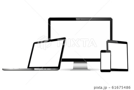 Set of blank screens with computer monitor, laptop, tablet, and smartphone Set of blank screens with computer monitor, laptop, tablet, and smartphone 61675486