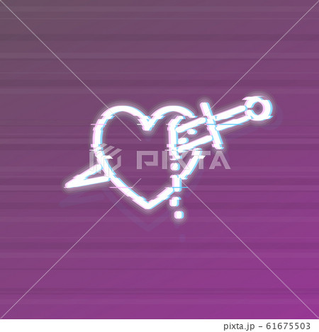 Glitch heart and knife icon. Fluorescent icon on brick wall background. Concept image for love relationship. Glitch heart and knife icon. Fluorescent icon on brick wall background. Concept image for love relationship. 61675503