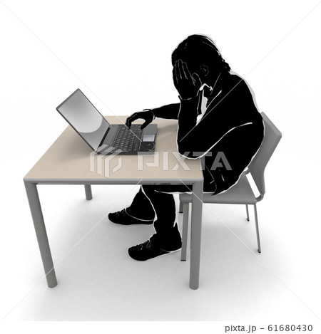 仕事で失敗する 落ち込む男性 ノートパソコンを使用する 3dイラストのイラスト素材
