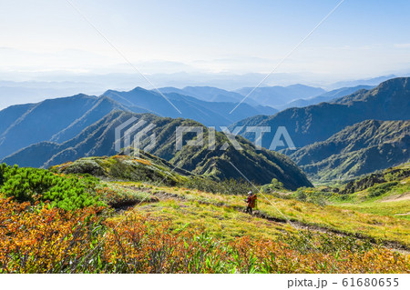 秋の五竜岳登山 （遠見尾根を行く登山者） 61680655