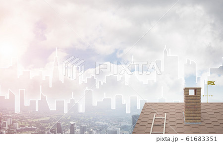 Concept of real estate and construction with drawn silhouette on big city background Concept of real estate and construction with drawn silhouette on big city background 61683351
