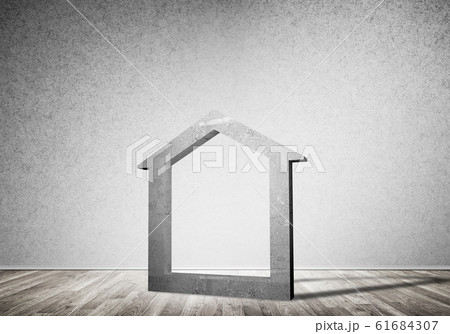 Conceptual background image of concrete home sign in room with wooden floor Conceptual background image of concrete home sign in room with wooden floor 61684307