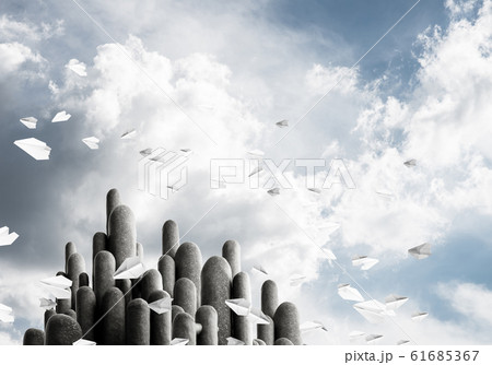 Multiple stone columns with breathtaking landscape 61685367