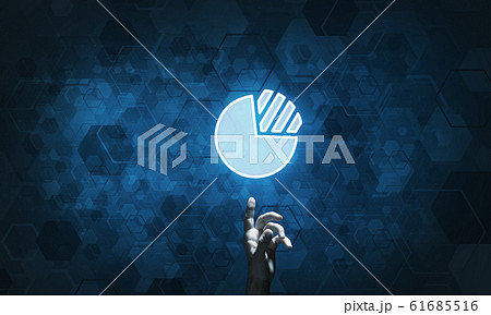 Digital diagram icon and man touching it with his finger 61685516