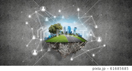 Concept of modern networking technologies and eco green construction Concept of modern networking technologies and eco green construction 61685685