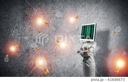 Business woman with monitor instead of head. 61686673