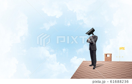 Concept of security and privacy protection with camera headed man Concept of security and privacy protection with camera headed man 61688236