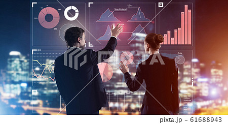 Concept of partnership and cooperation with people using virtual interface 61688943
