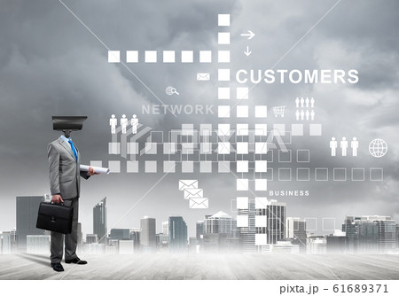 Concept of security and privacy protection with camera headed man 61689371