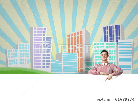 Cheerful man with banner Cheerful man with banner 61689874