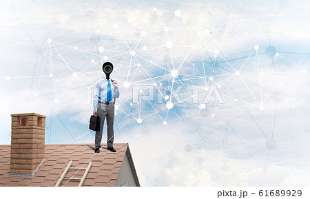 Concept of security and privacy protection with camera headed man 61689929