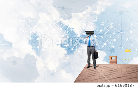 Concept of security and privacy protection with camera headed man Concept of security and privacy protection with camera headed man 61690137