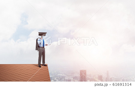 Concept of home security and privacy protection with camera headed man Concept of home security and privacy protection with camera headed man 61691314