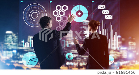 Concept of partnership and cooperation with people using virtual interface 61691456