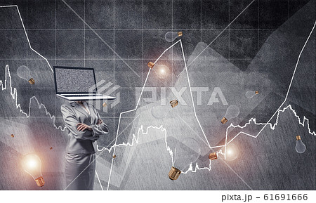 Business woman with laptop instead of head. Business woman with laptop instead of head. 61691666