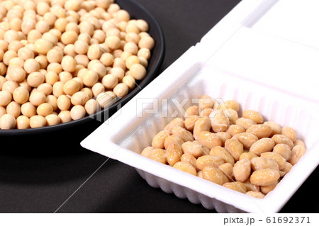 大豆とパック入りの納豆 61692371