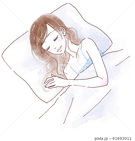 布団で寝る若い女性のイラスト素材