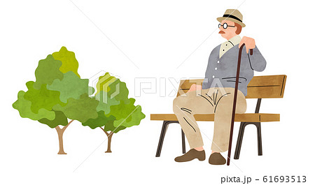 イラスト素材 シニア男性 ベンチに座るのイラスト素材