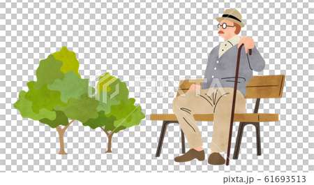 イラスト素材:シニア男性、ベンチに座る イラスト素材:シニア男性、ベンチに座る 61693513