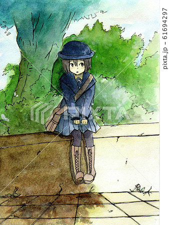 人気スポー新作 手描き イラスト 木陰の休憩 アート 写真 Mcs No